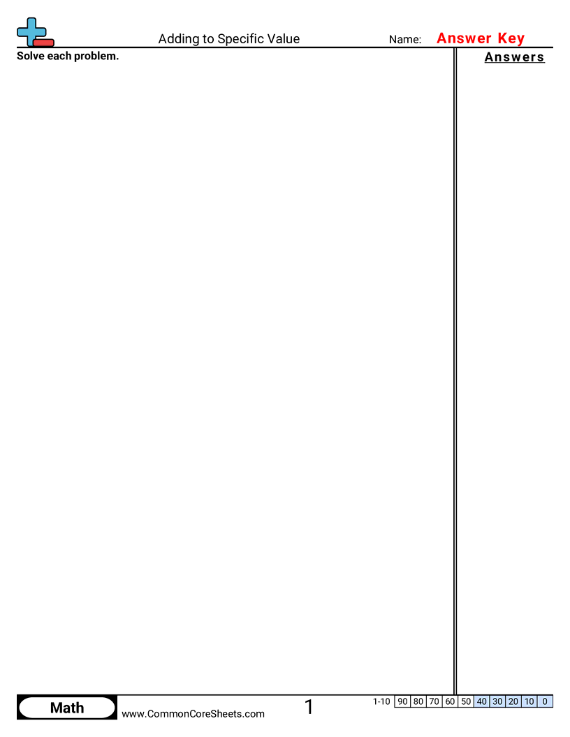 Addition Worksheets - adding-to-a-specic-value worksheet