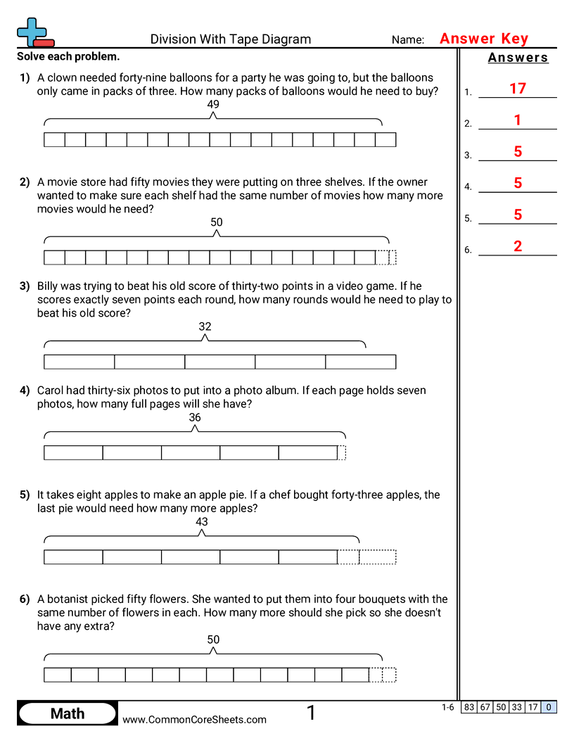 Tape Diagram Worksheets - Division With Tape Diagram worksheet