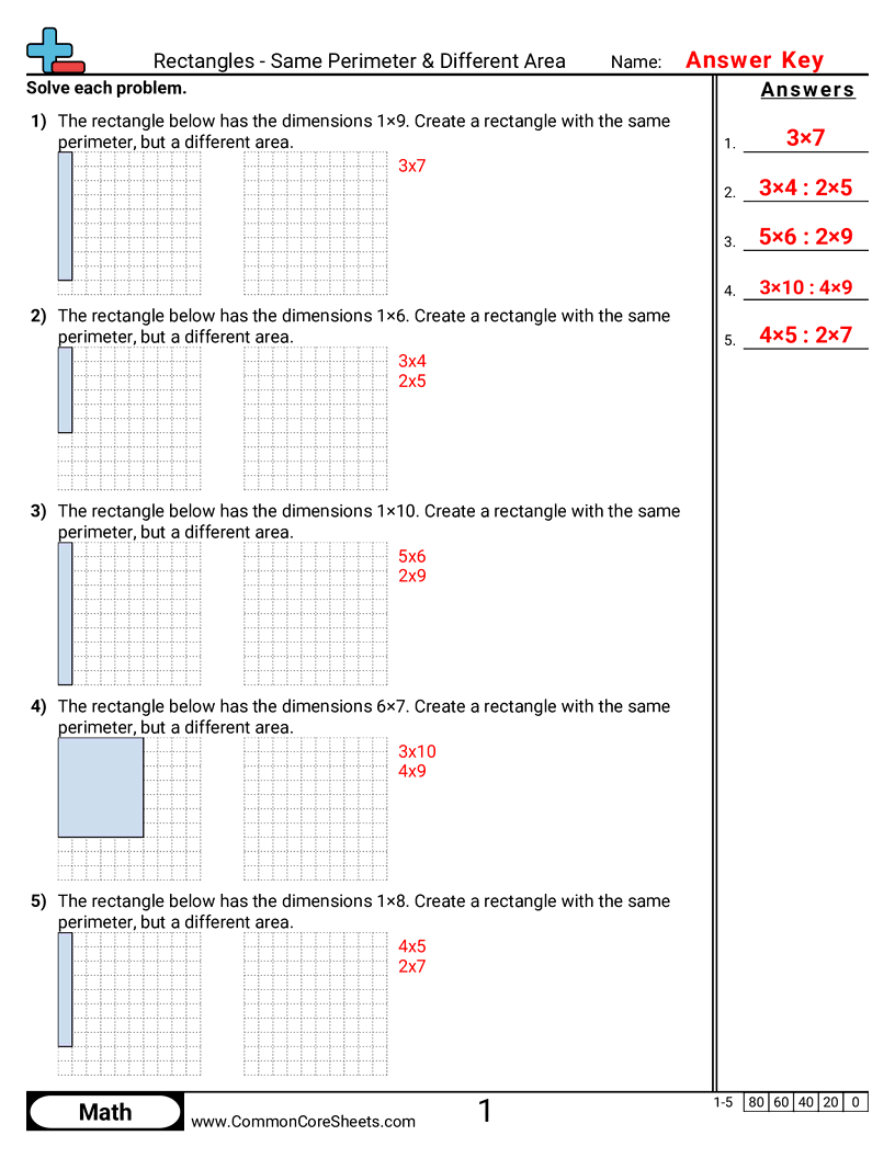 3md8 Worksheets - rectangles-same-perimeter-different-area worksheet