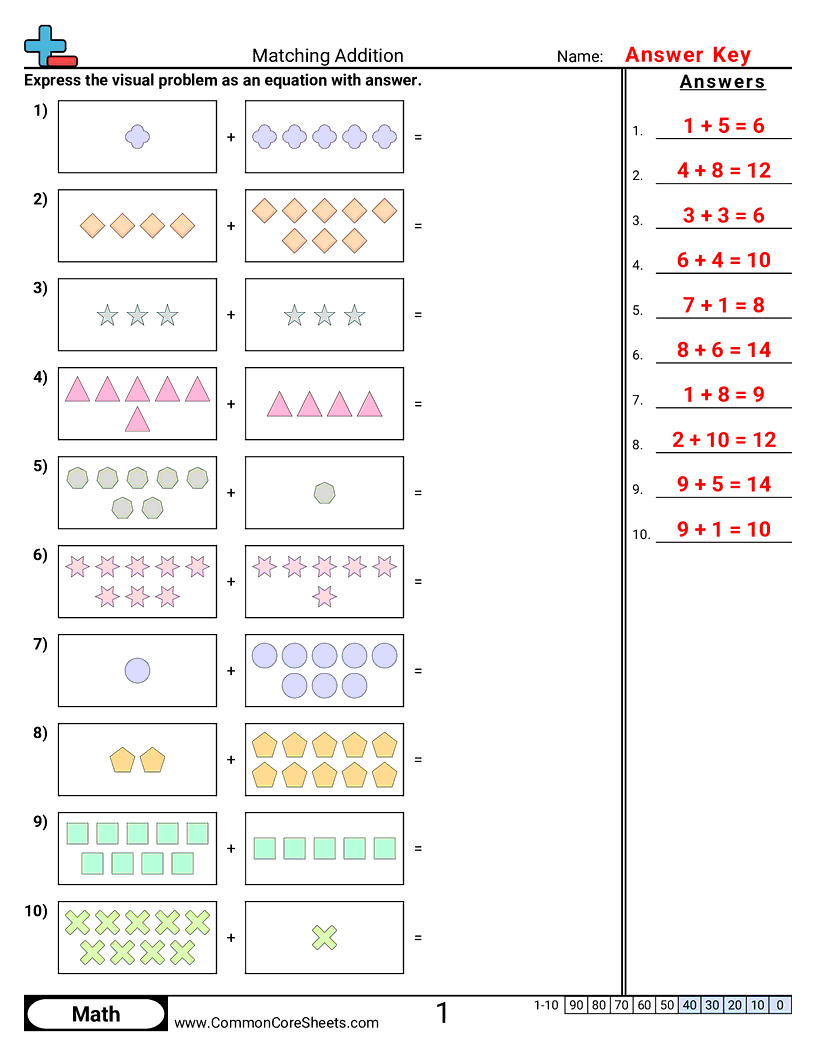 Addition Worksheets - matching-addition worksheet