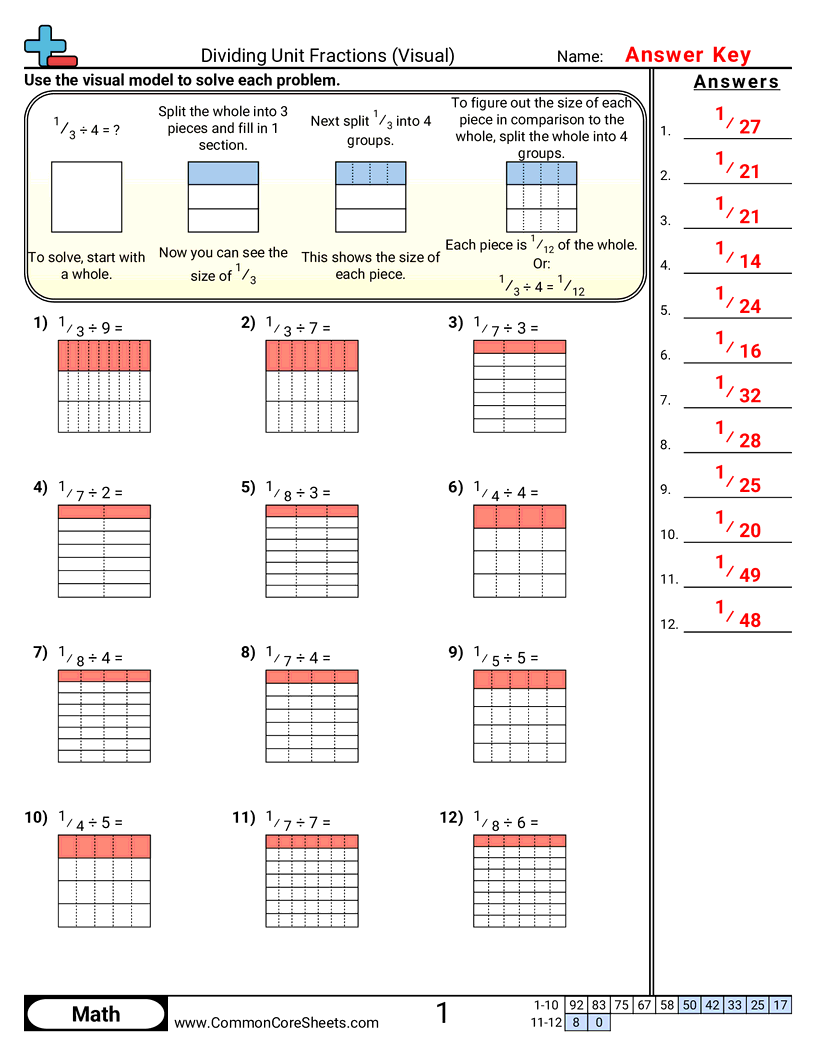 5nf7a Worksheets - dividing-unit-fractions-visual worksheet