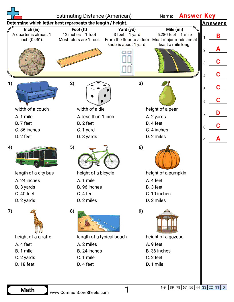 Measurement Worksheets - estimating-length-american worksheet