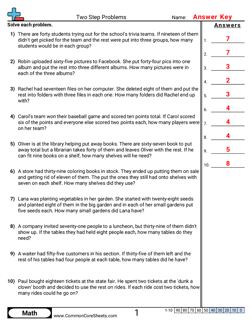 Multistep Worksheets - subtract-divide worksheet