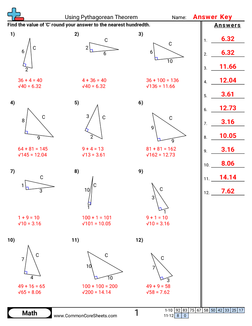 Algebra Worksheets - using-pythagorean-theorem worksheet